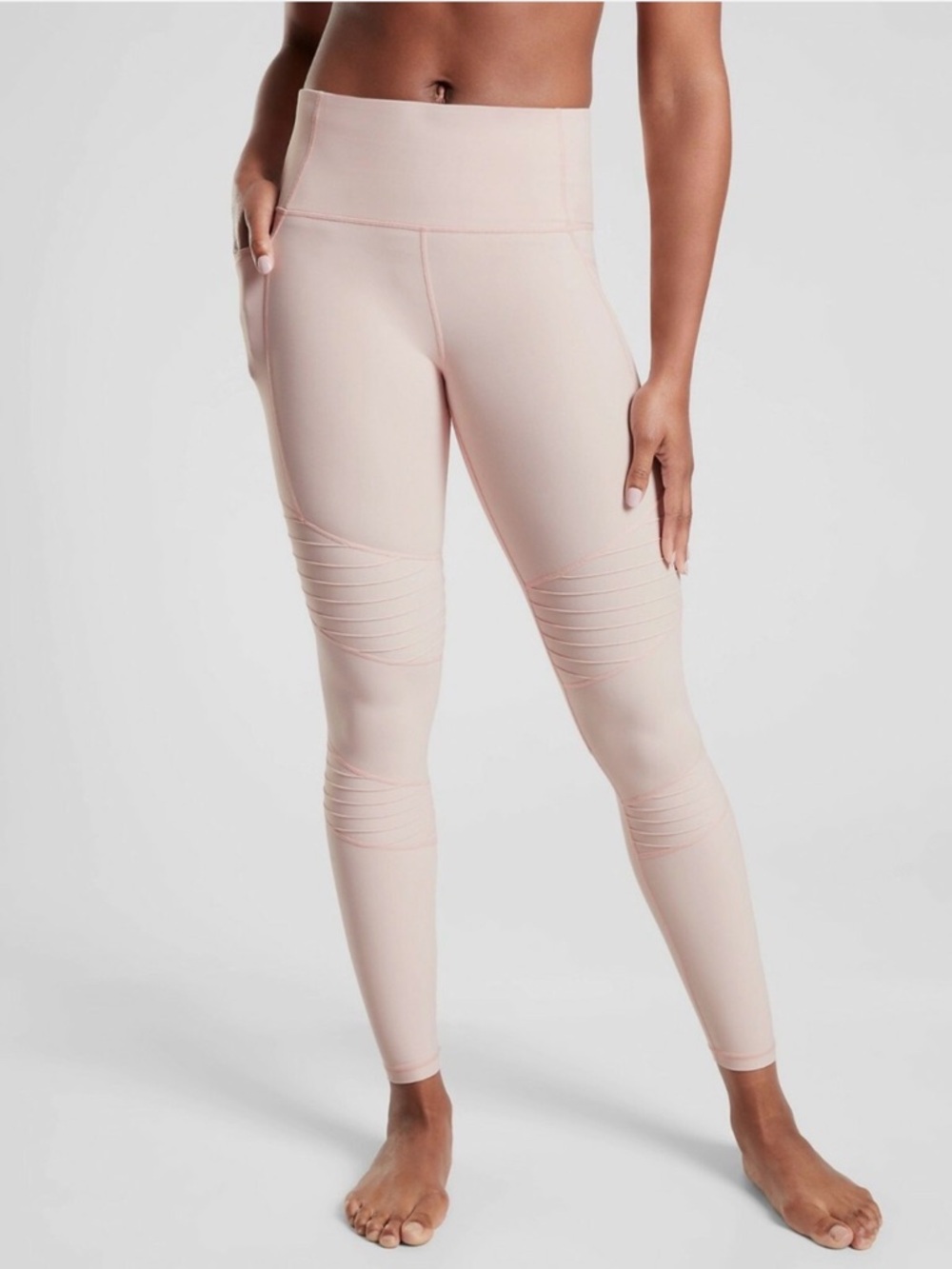 Athleta High Rise Blush Pink Textured Knee Detail Moto Leggings Tight - Medium